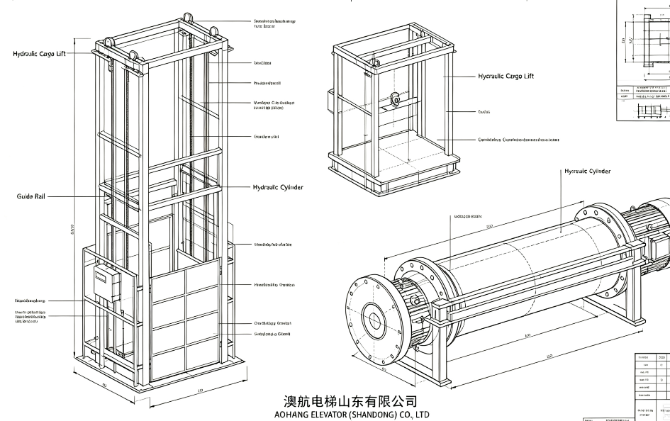 hydraulic cargo lift engineering CAD drawing